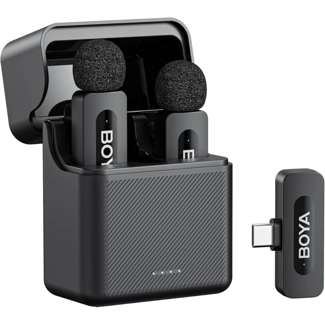 BOYA V30 Wireless Lavalier Microphone for iPhone/Android/PC/Laptop with USB-C Port, 36H Battery Life with Charging Case, Noise Canceling Clip on Lapel Microphone Wireless Mini Mic for Video Recording - Black
