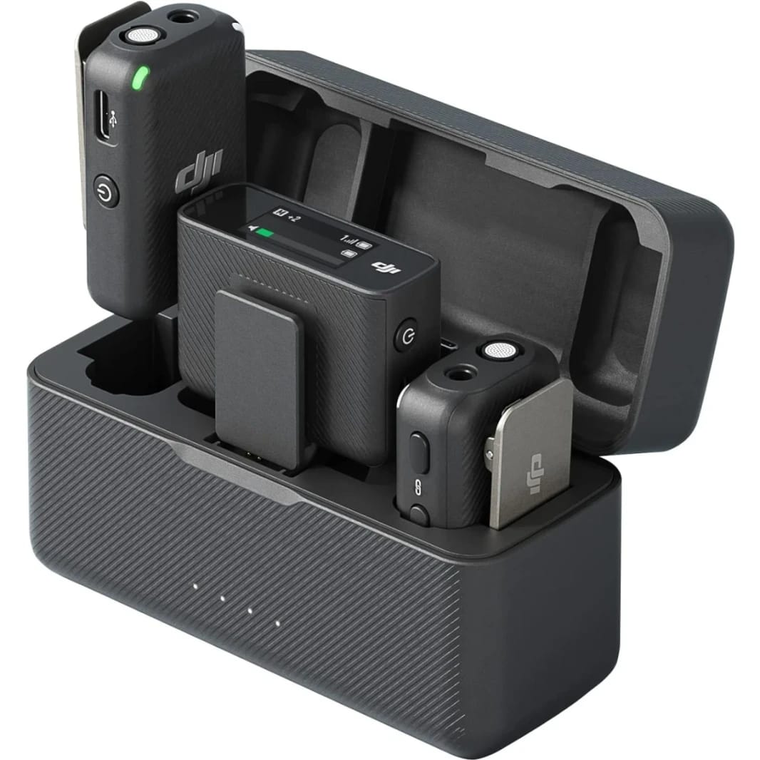 DJI Mic (2 TX + 1 RX + Charging Case), Wireless Lavalier Microphone, 250m (820 ft.) Range, 15-Hour Battery, Noise Cancellation, Wireless Microphone for PC, iPhone, Android, Record Interview, Vlogs