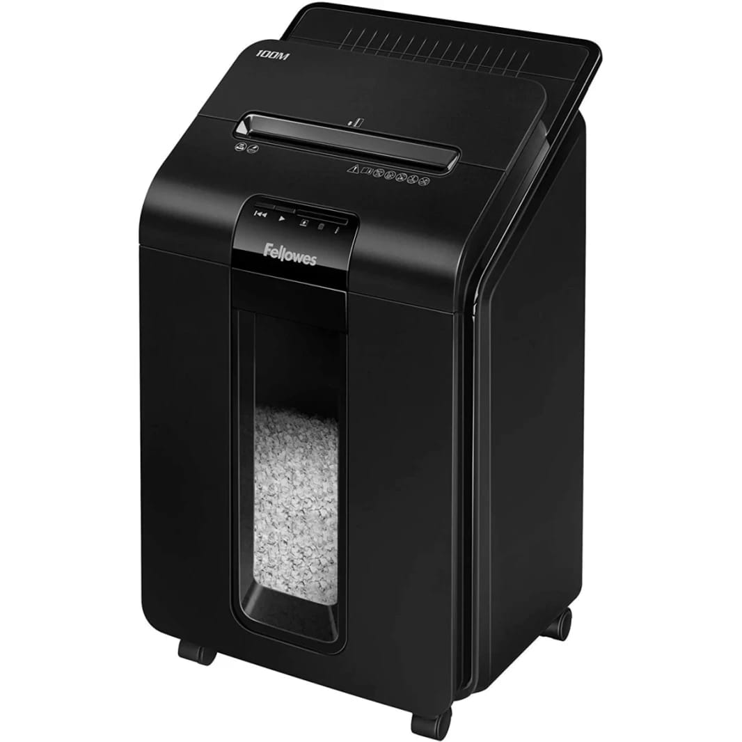 Fellowes AutoMax™ 100M Mini-Cut Shredder 100-Sheet Auto Feed & 10-Sheet Manual Security Level P-4