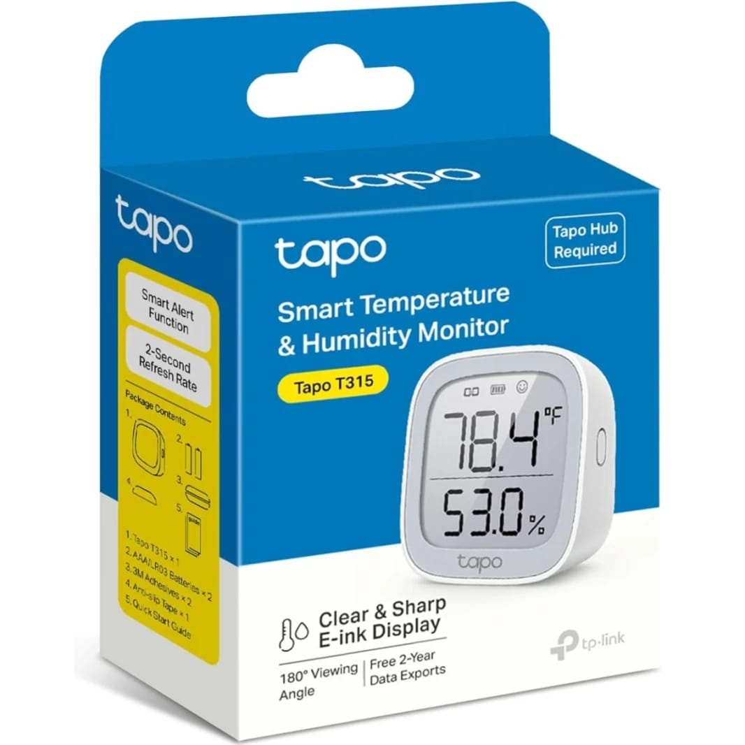 TP-Link Tapo T315 Smart Temperature and Humidity Monitor | Requires Tapo Hub | 2.7" E-Ink Display | Swiss-Made Sensor | Long-Lasting Performance | Real-Time Notification | Visual Graphics