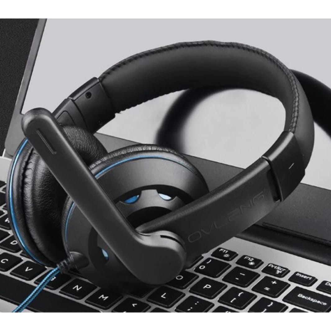 Headset OVLENG OV-P2 3.5mm Gaming Headphone Wired Earphone E-Sports Headphone with Adjustable Noise Cancelling Mic - Blue & Black