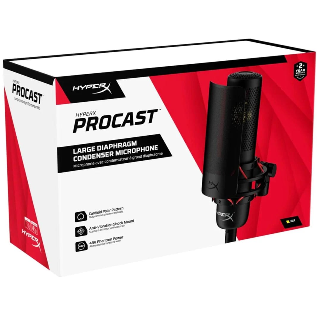 HyperX ProCast Microphone Anti-Vibration Shock Mount Gold-sputtered large diaphragm condenser, XLR Connection