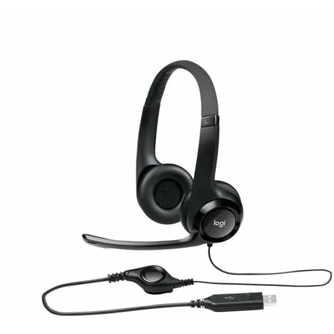 Logitech H390 Wired Headset for PC/Laptop, Stereo Headphones with Noise Cancelling Microphone, USB, In-Line Controls, Works with Chromebook - Black