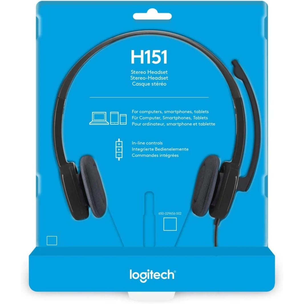 Logitech H151 Wired Headset, Analog Stereo Headphones with Rotating Noise-Cancelling Microphone, 3.5 mm Audio Jack, In-Line Controls