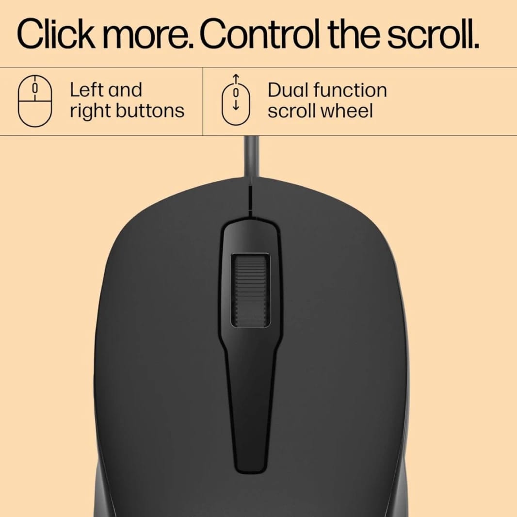 HP 150 Wired Mouse- Elegant Ergonomic Design, 1600 DPI Optical Tracking, USB Plug & Play