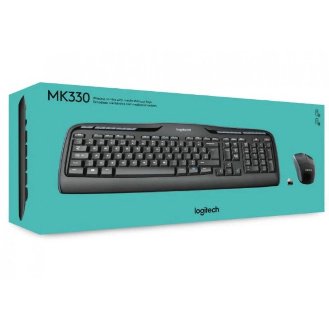 Logitech MK330 Arabic Version Wireless Keyboard and Mouse Combo/Kit for Windows, 2.4 GHz Wireless with USB-Receiver, Portable Mouse, Multimedia Keys, Long Battery Life, PC/Laptop, - Black