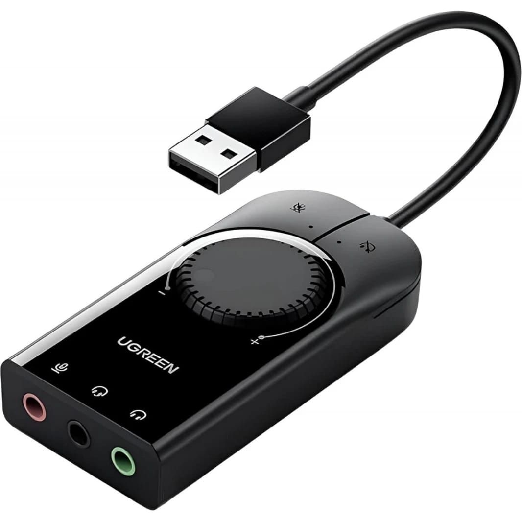 UGREEN USB External Stereo Sound Adapter, USB-A To 3.5mm Ear Mic Volume Control Adapter, 15cm - Black