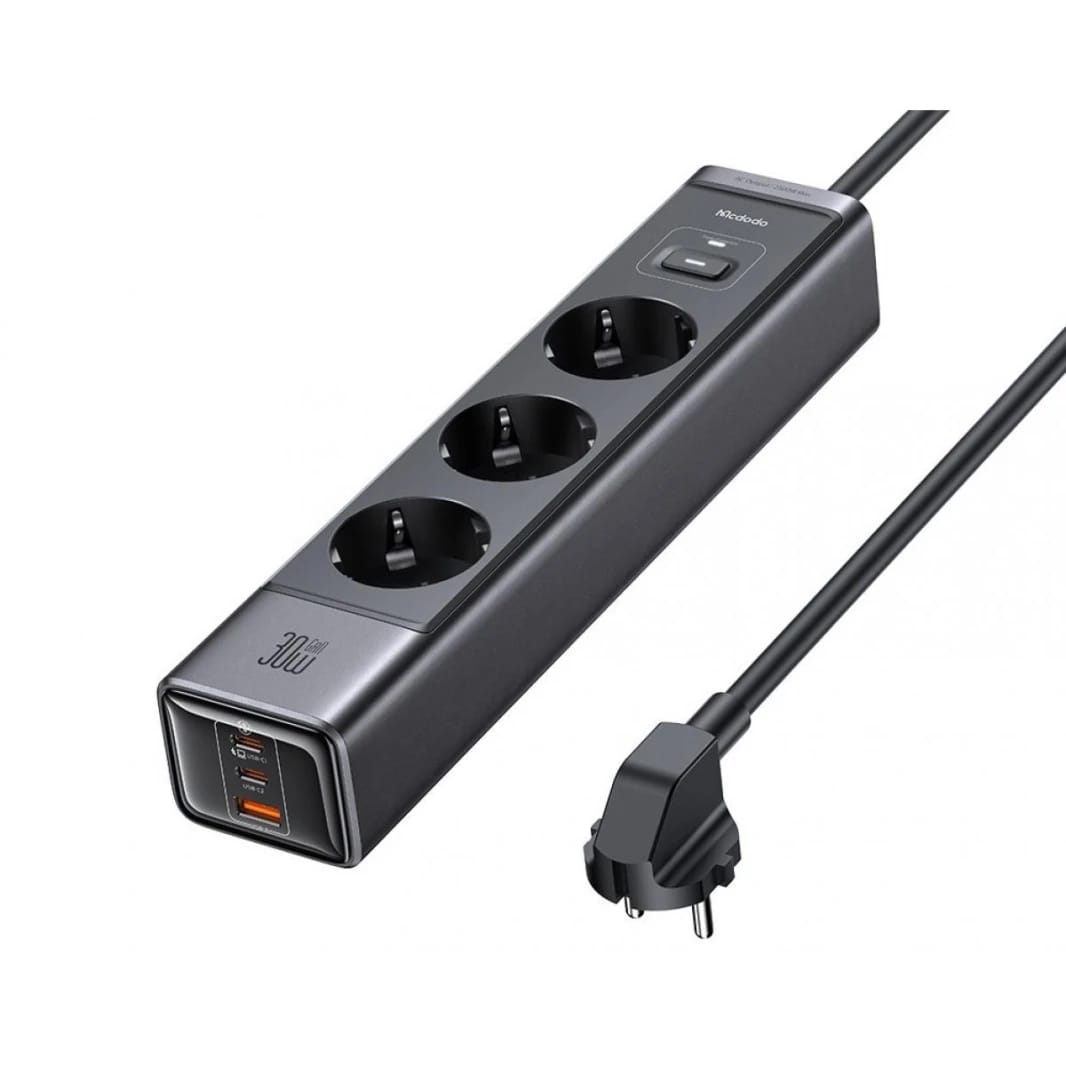 Mcdodo Surge Protection Power Strip 6 Outputs Including 2 USB-C Ports,1 USB-A Port,& 3 AC outlets USB-C Port Supports Max.30W Fast Charging for Laptops, Phones - 18 Months Warranty