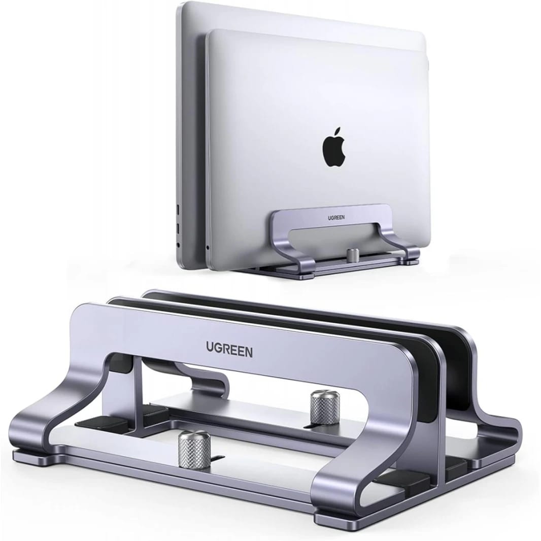 UGREEN Vertical Laptop Stand Holder Desk Dual Aluminum Dock Compatible with MacBook Pro Air Laptop Stand Desktop Adjustable, Lenovo Ideapad, Surface Book, HP Notebook, Dell Chromebook Up to 17.3 Inch