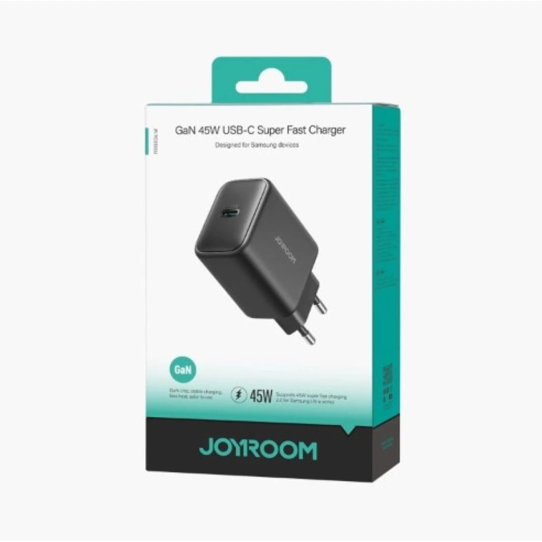 JOYROOM JR-TCG13 45W GaN USB-C / Type-C Port Super Fast Charger, Plug:EU Plug - Black  / 18 Months Warranty