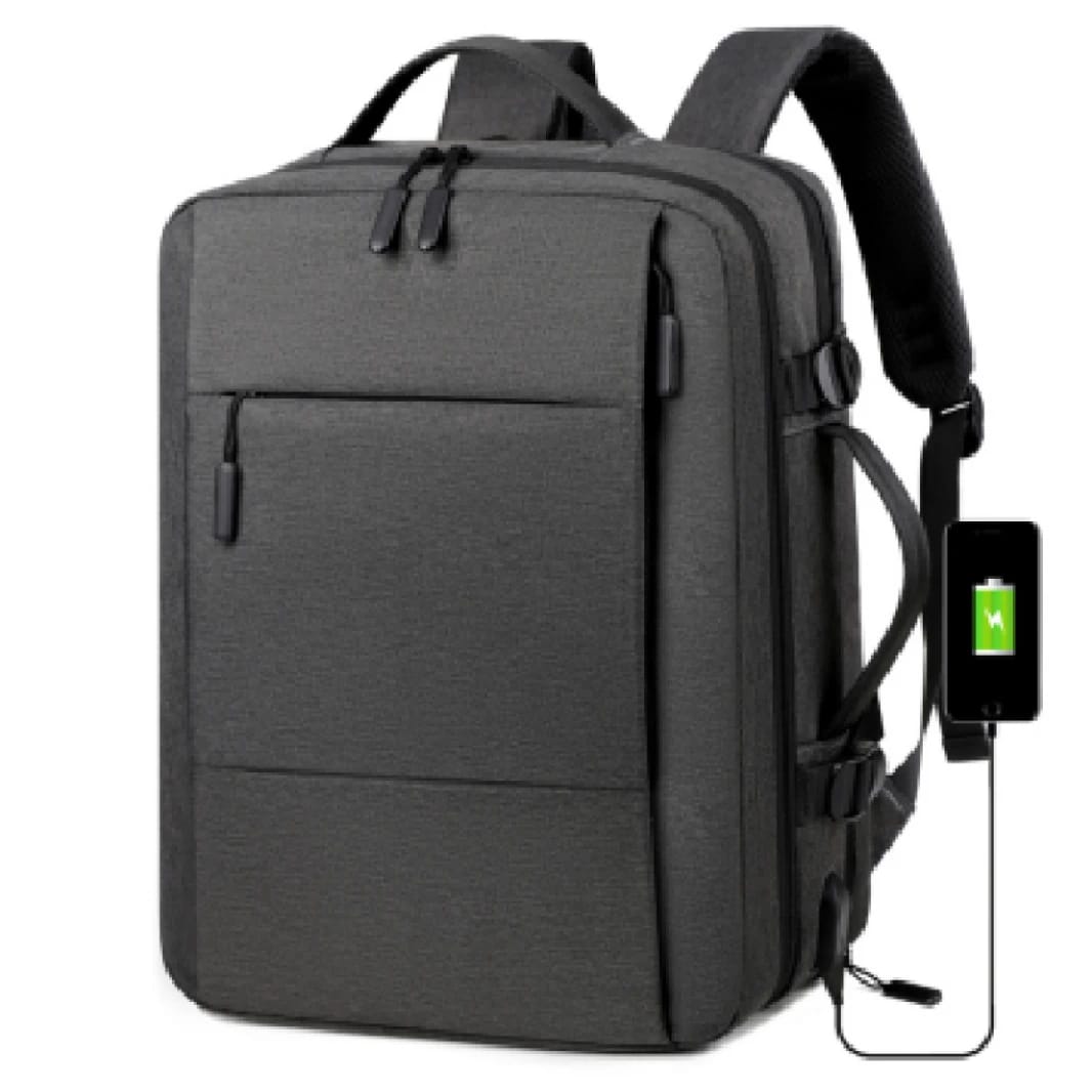 New Backpack Laptop Simple Business Multi-Section & USB Power Charger Extension Up to 17" Laptop Size - Black