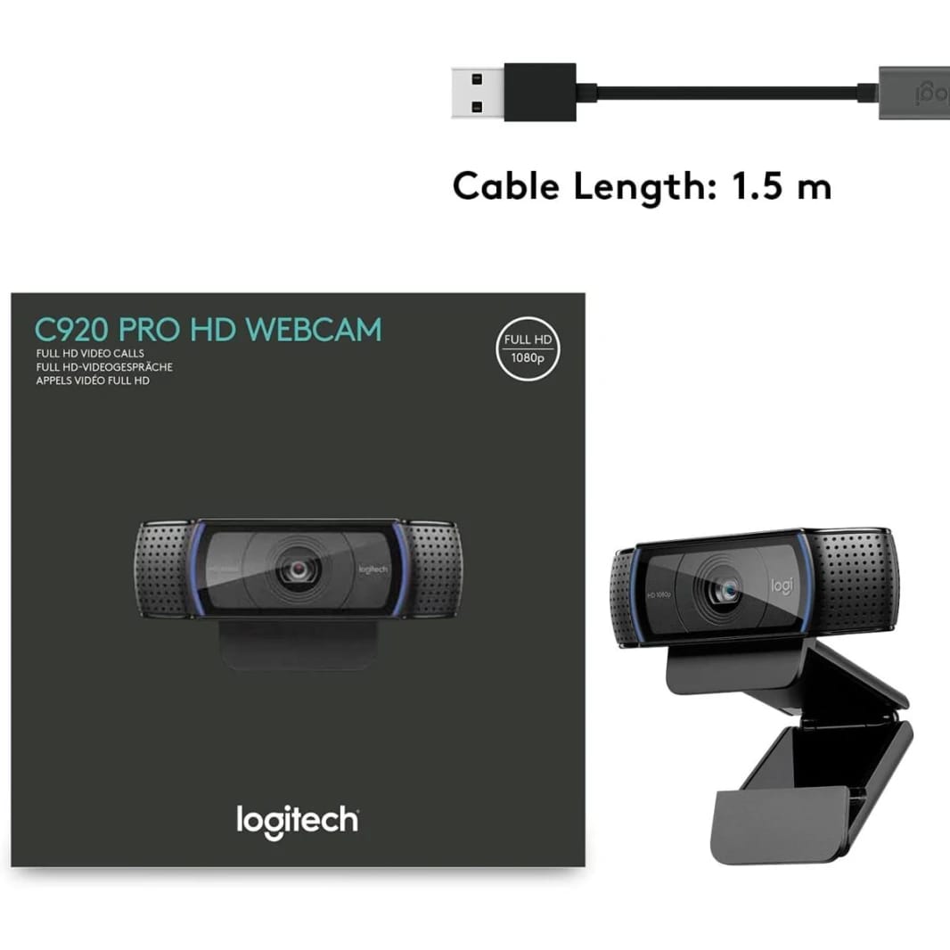 Logitech C920 PRO 1080p Business Webcam Full HD Glass Lens, 78° Field Of View, & HD Auto Light Correction