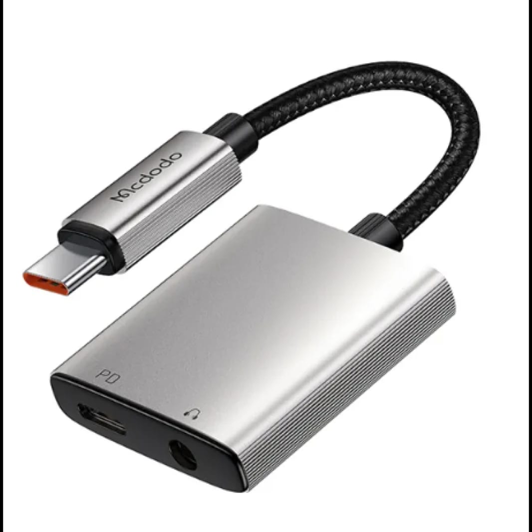 Mcdodo 2 in 1 USB-C to USB-C + DC 3.5mm Audio Converter Adapter, PD, 60W Rapid Charging, Music Playback, Instant Access, Type-C Earphone Converter Adapter, Charging, Aluminum Alloy Exterior, Headphone