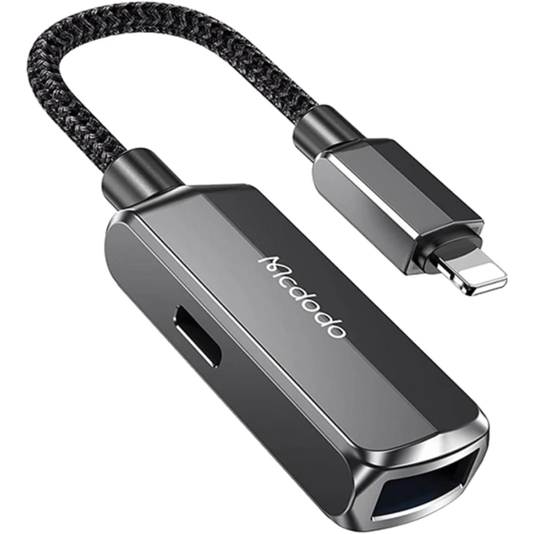 Mcdodo 2 in 1 Lightning Adapter, iPhone USB Conversion Adapter, 2 Ports (USB-A 3.0 & Lightning), 2.4A Rapid Charging, Smart Chip, Bi-Directional High Speed Data Transfer, Supports Video, Pictures