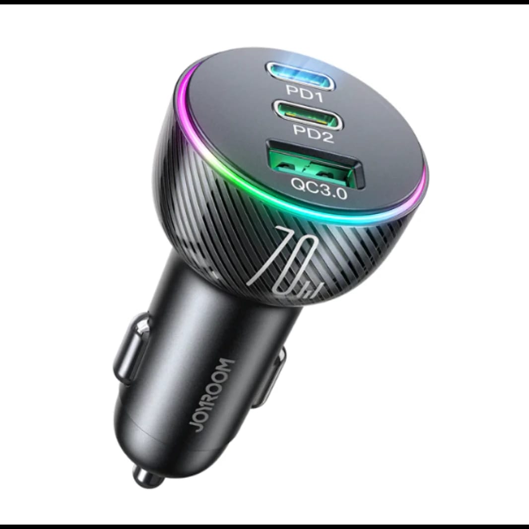 JOYROOM JR-CL26 70W Car Charger 2PD+1USB Car Charger-Black / 1 Year Warranty