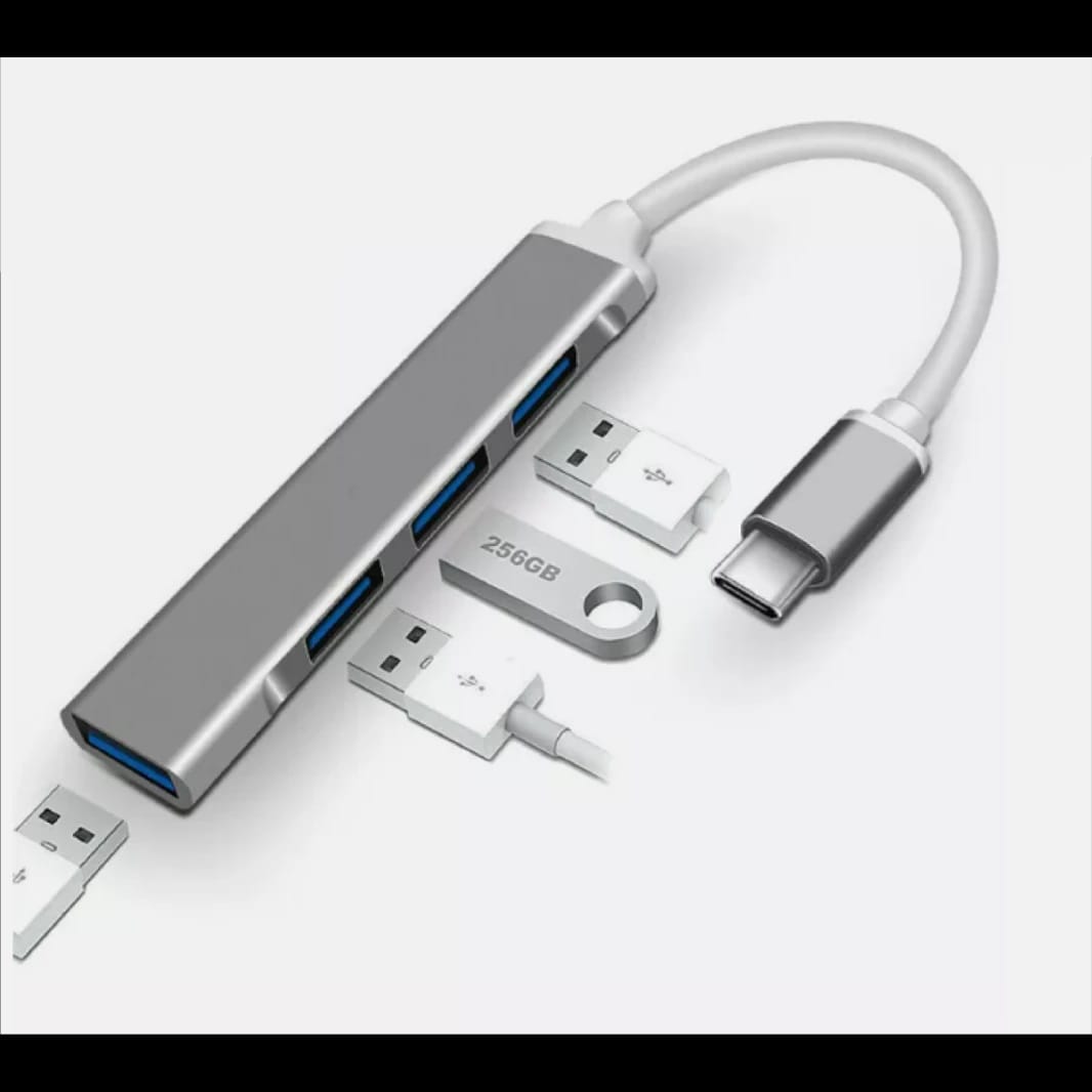 USB Type-C Hub 4 Ports to USB 3.0 Hub Adapter for MacBook and More /Metal Silver