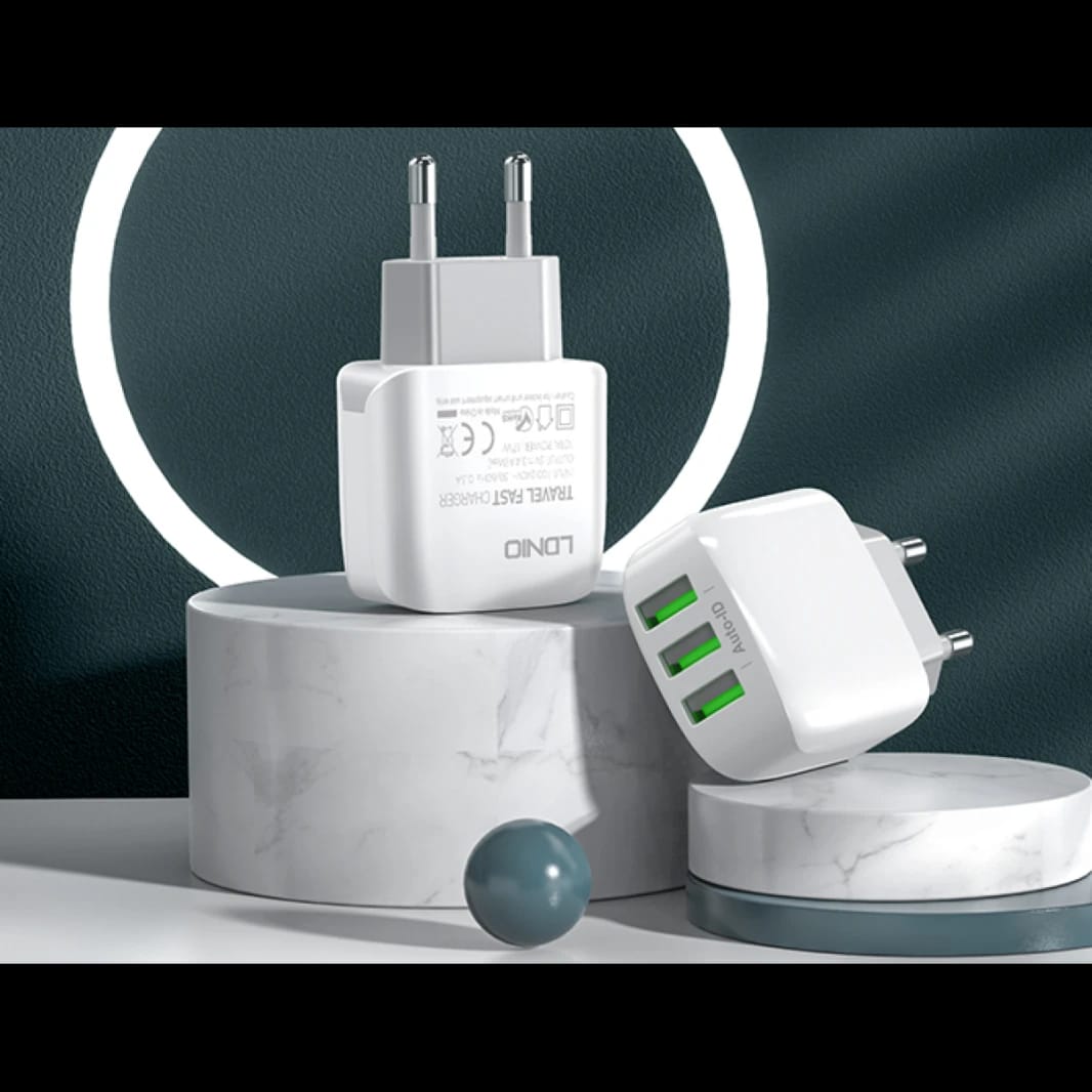 LDNIO Adaptor 17W 3-Ports USB AUTO-ID EU Wall Charger with Fast Charging