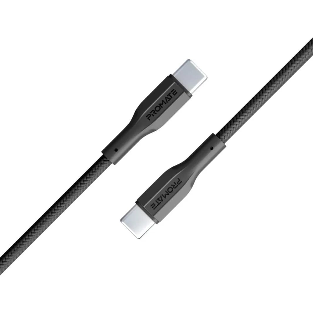 Promate XCord-CC USB-C to USB-C Cable 60W Power Delivery Fast Charging Type-C Cable 1m Anti-Tangle Silicone Cord - Black
