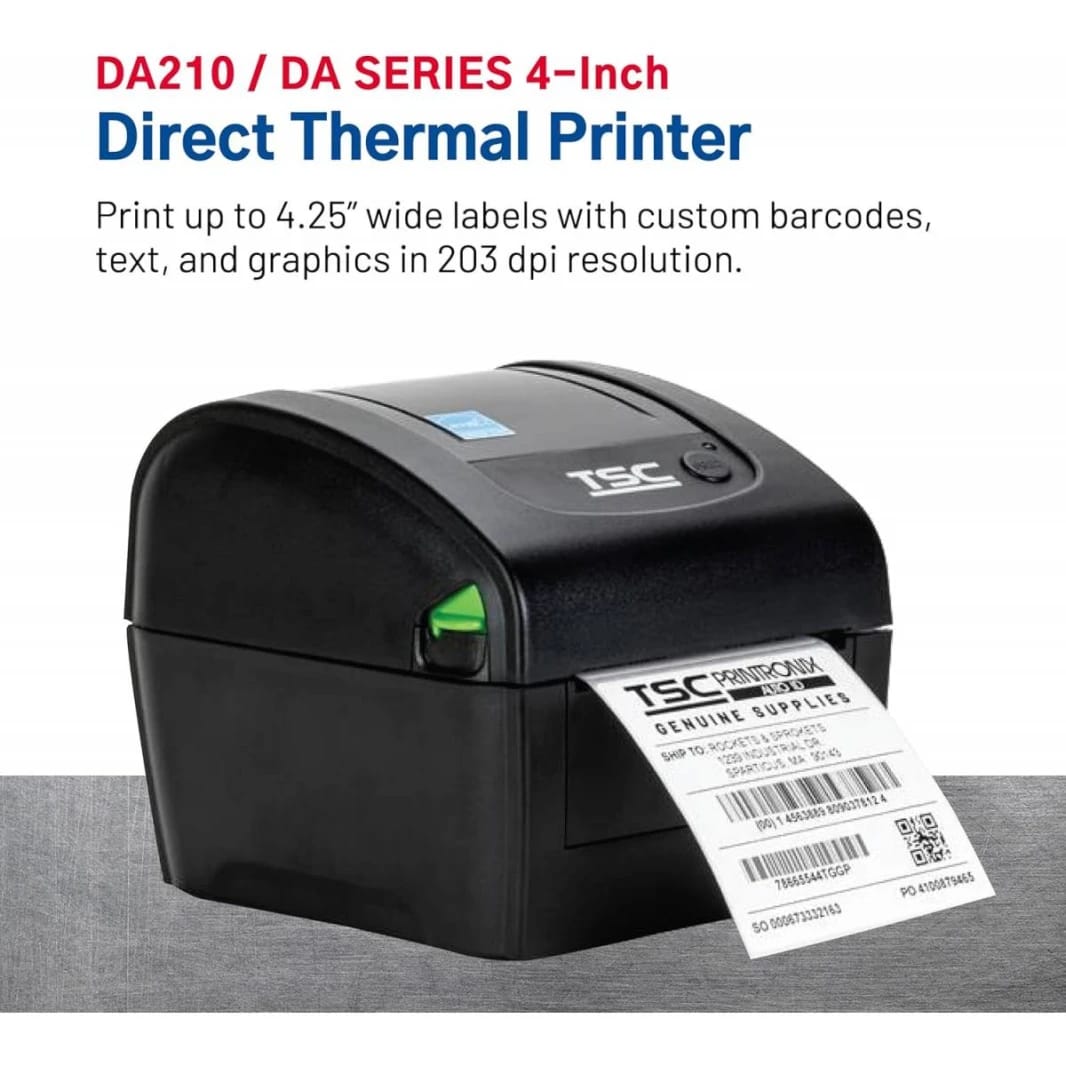 TSC DA210 Desktop Direct Thermal Label Printer for Postage, Shipping Tags, Receipts, Barcodes, Retail, Small Business, School, Home Office, and Stickers USB Connection, 4 Inch Width