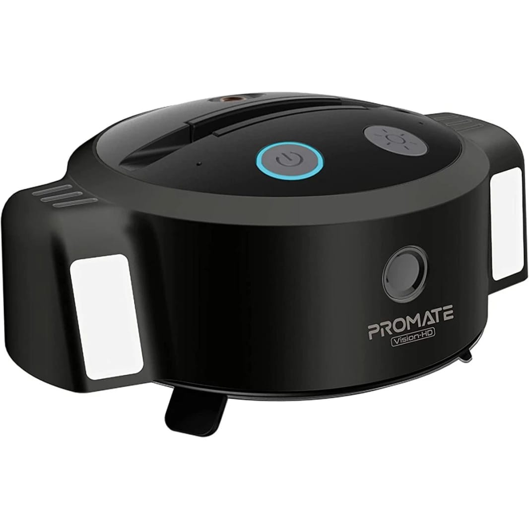 Promate Vision-HD 3-in-1 Ai Auto Tracking Smart Web Camera w/ 5000mAh Battery Phone Holder Mic LED Light & 360 Rotation