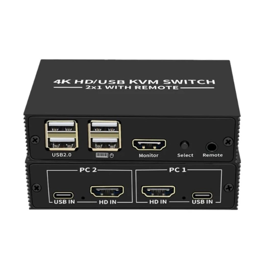 2-Port HDMI USB KVM Switch, 4K Plastic with Built in Cables