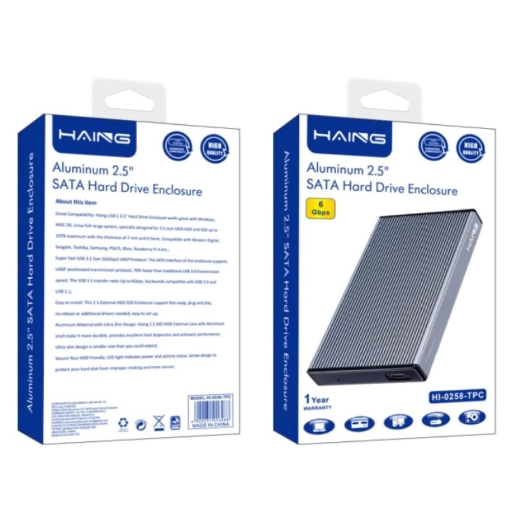 HAING HI-0258-TPC Aluminum 2.5" Sata Hard Drive Enclosure