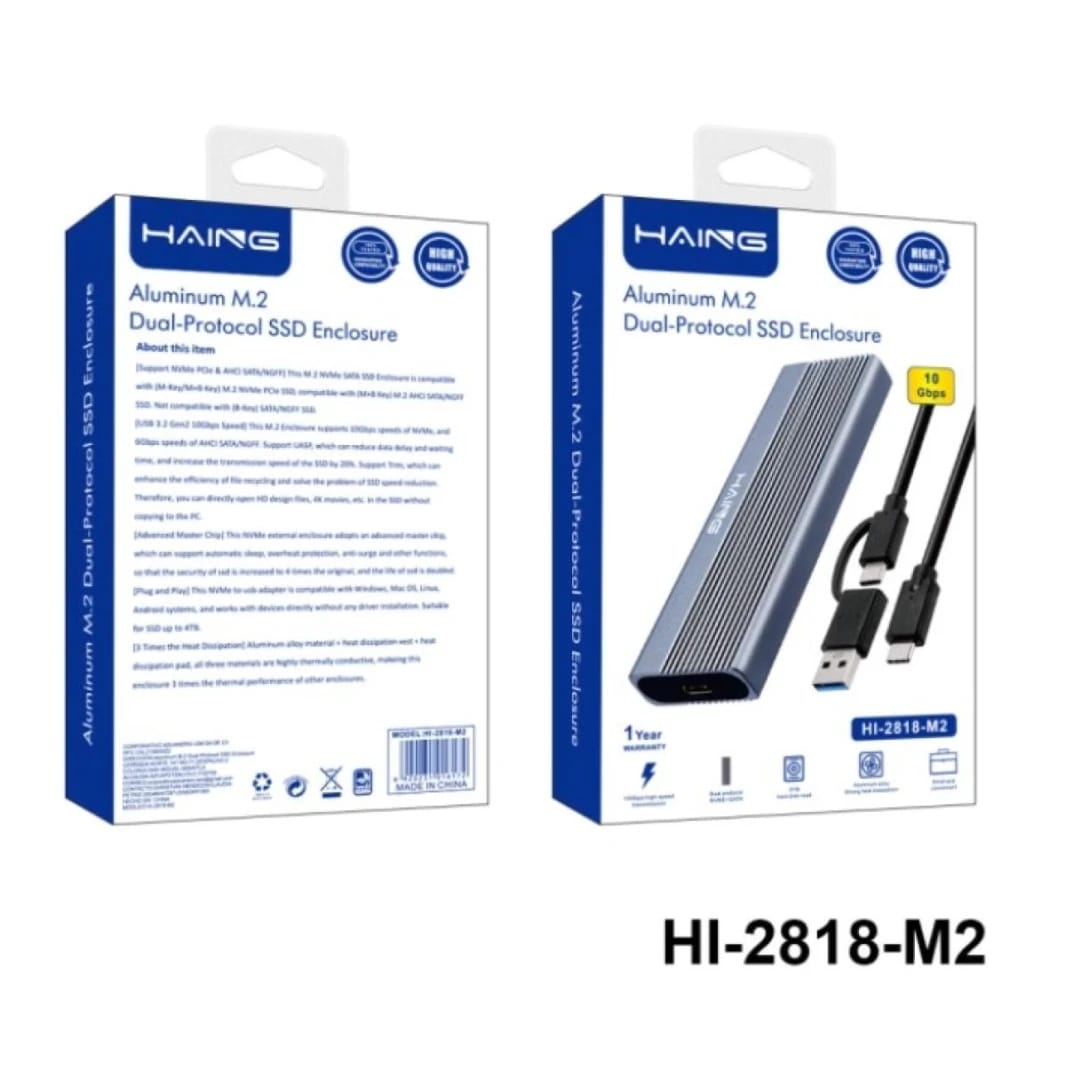 HAING HI-2818-M2 M2 NVME 2in1 SSD Case Aluminum alloy shell