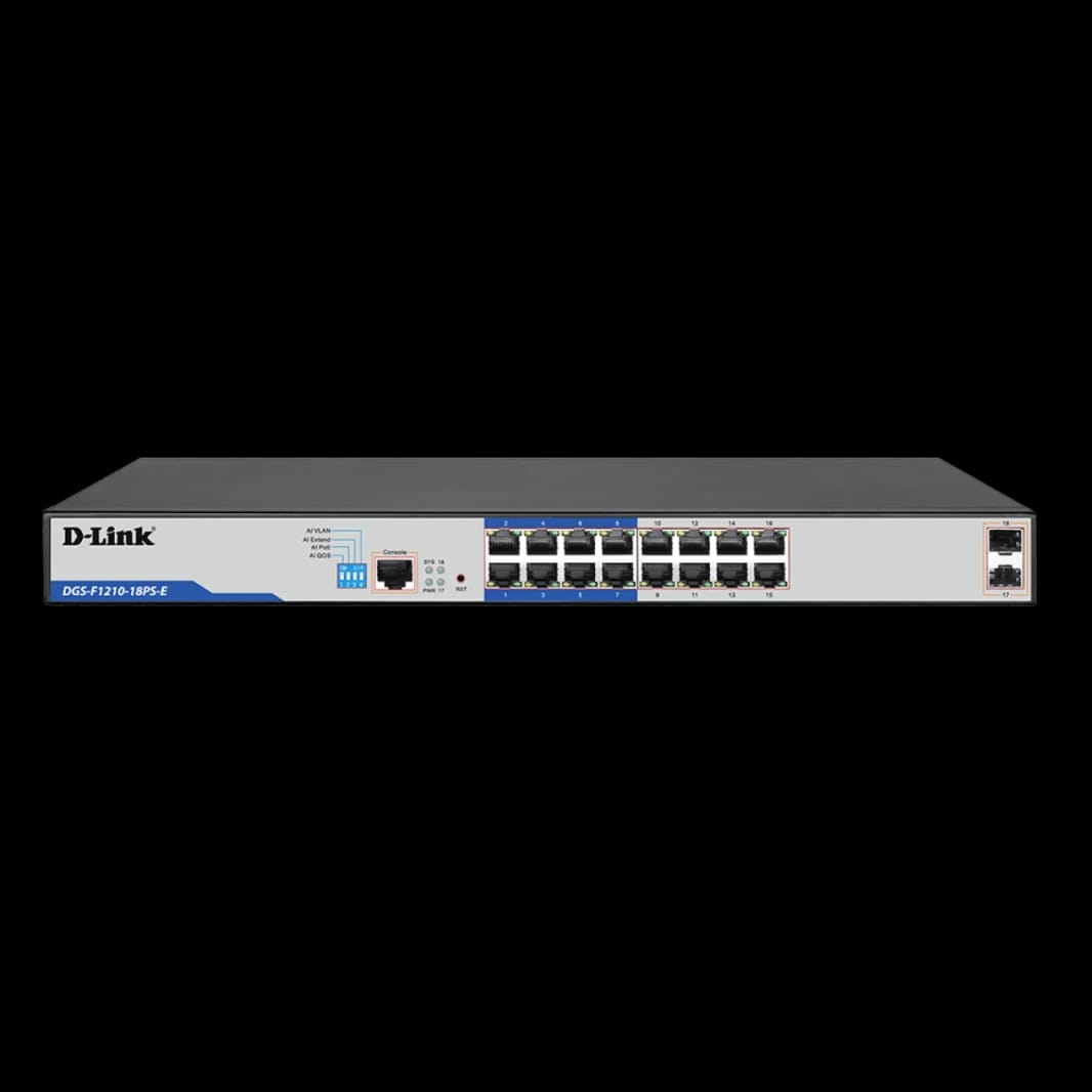 D-Link F1210-18PS-E 18-Port Layer 2 Gigabit Managed Long Range PoE+ Surveillance Switch