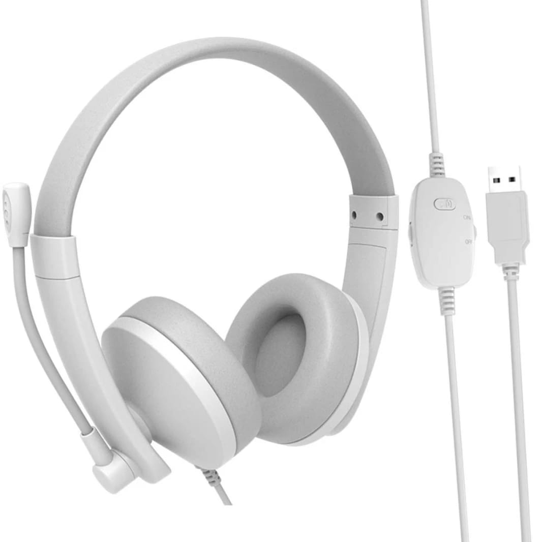 Meetion HP003U USB Telephony Headset with Microphone & Volume Control -White