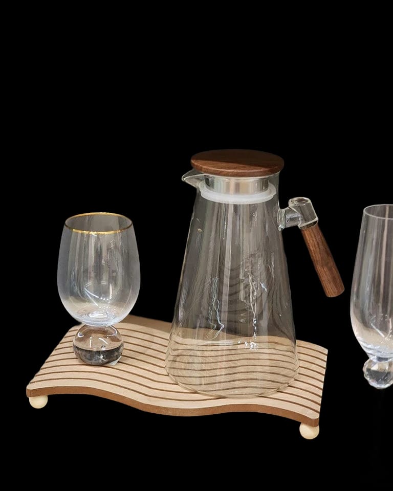 Modern Glass Carafe and Unique Tumbler Set