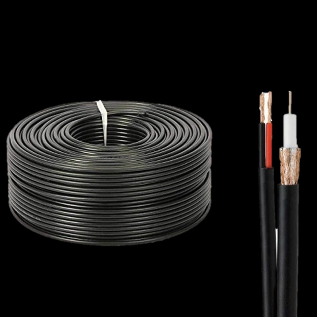 Coaxial RG58 Cable Black 100m with Power Cable