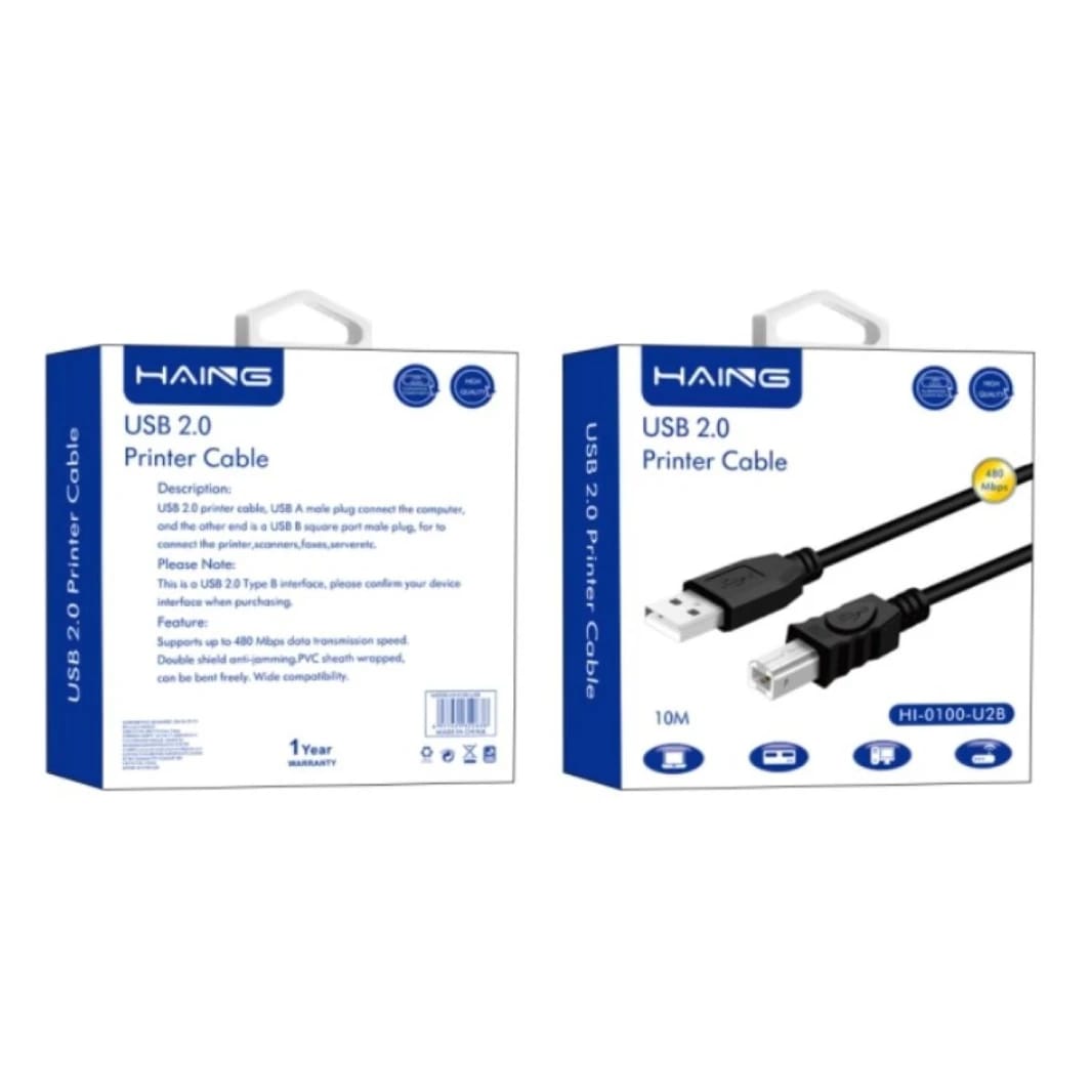 HAING HI-0100-U2B USB 2.0 A-B Printer Cable -10M