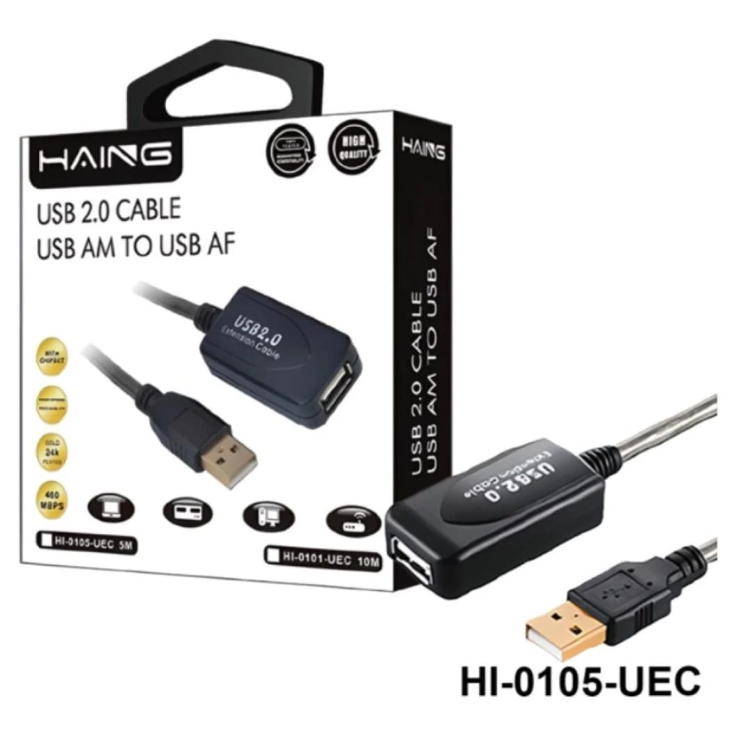 HAING HI-0105-UEC USB 2.0 Type-A Male to A Female Active Extension & Repeater Cable 5M