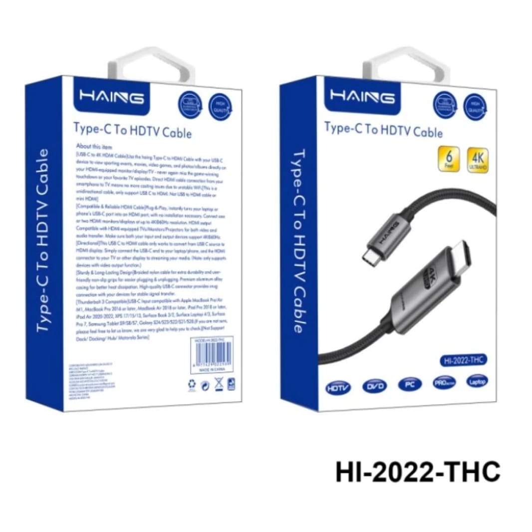 HAING HI-2022-THC-1.8M Type C TO HDTV HDMI Cable 1.8M 60Hz