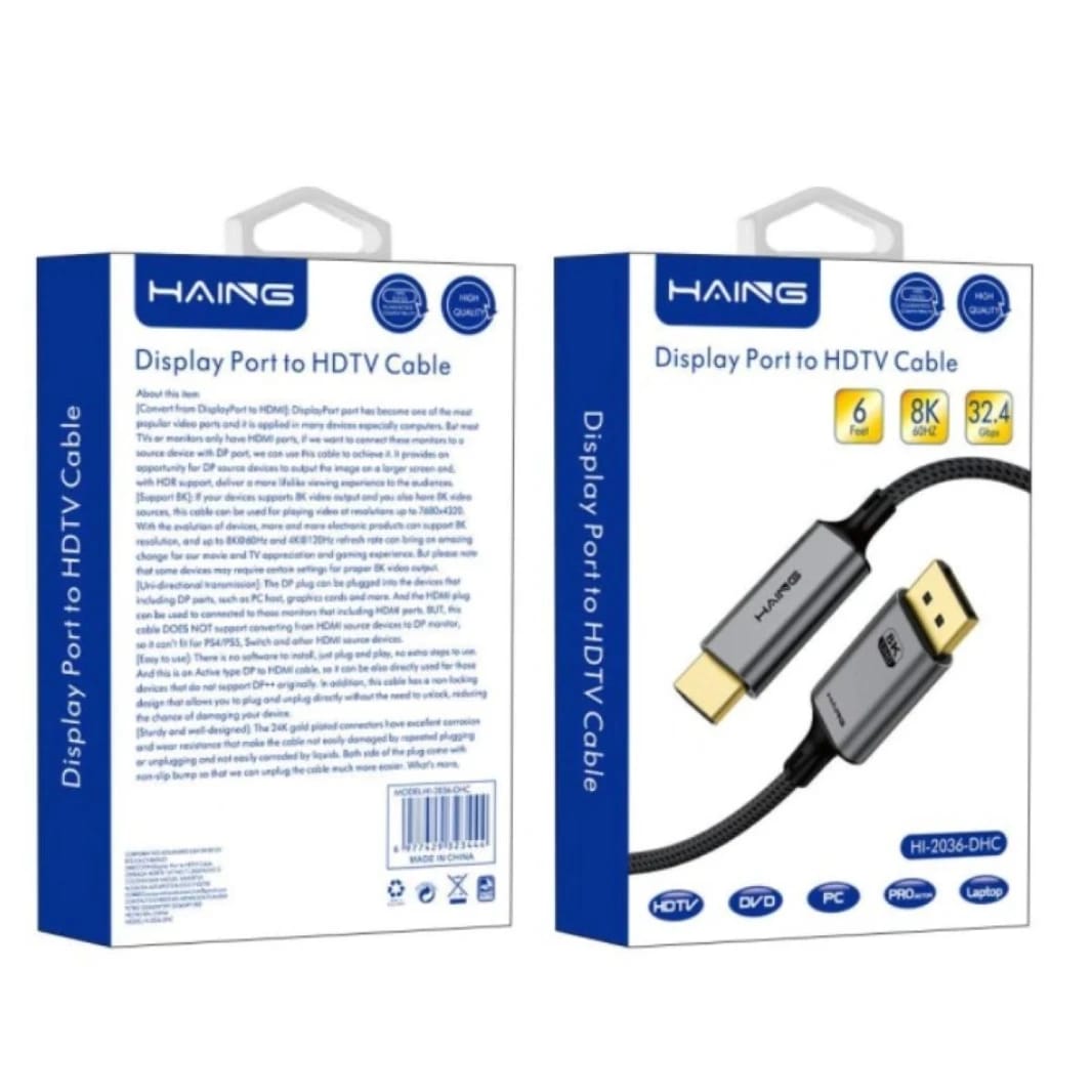 HAING HI-2036-DHC Display Port to HDMI Cable 8K 1.8M