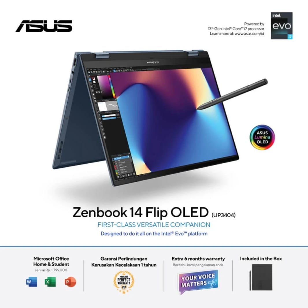 ASUS Zenbook 14 Flip OLED, 14.0" Touch 2.8K 90Hz Laptop, 13th Gen Intel Core i7-1360P Processor, Intel Iris Xe Integrated Graphics, 16GB LPDDR5 RAM, 1TB M.2 PCIe NVMe, Windows 11 Home - Ponder Blue w/ Asus Stylus Pen & Sleeve