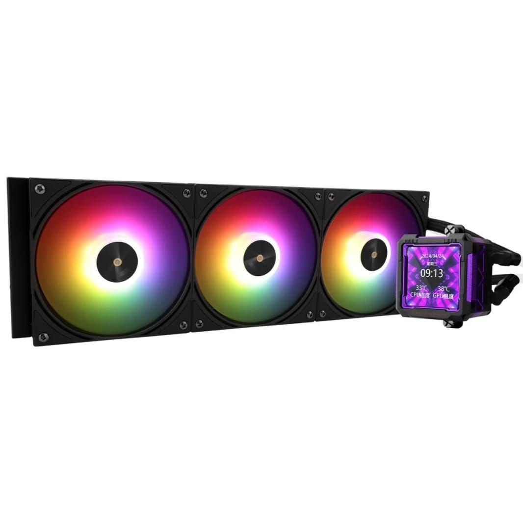 مبرد سائل لوحدة المعالجة المركزية Thermalright Frozen Warframe PRO 360 أسود ARGB مع شاشة IPS LCD مقاس 2.7 بوصة (صور و GIFs)، تبريد متكامل AIO عالي الأداء بـ 3 مراوح TL-P12-S