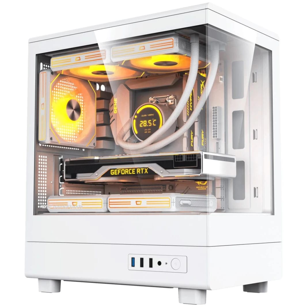 darkFlash DB330M Micro ATX Mid Tower Modern Aesthetic ARGB Gaming case, Panoramic Tempered Glass Design, w/ 3 ARGB Fans (White)