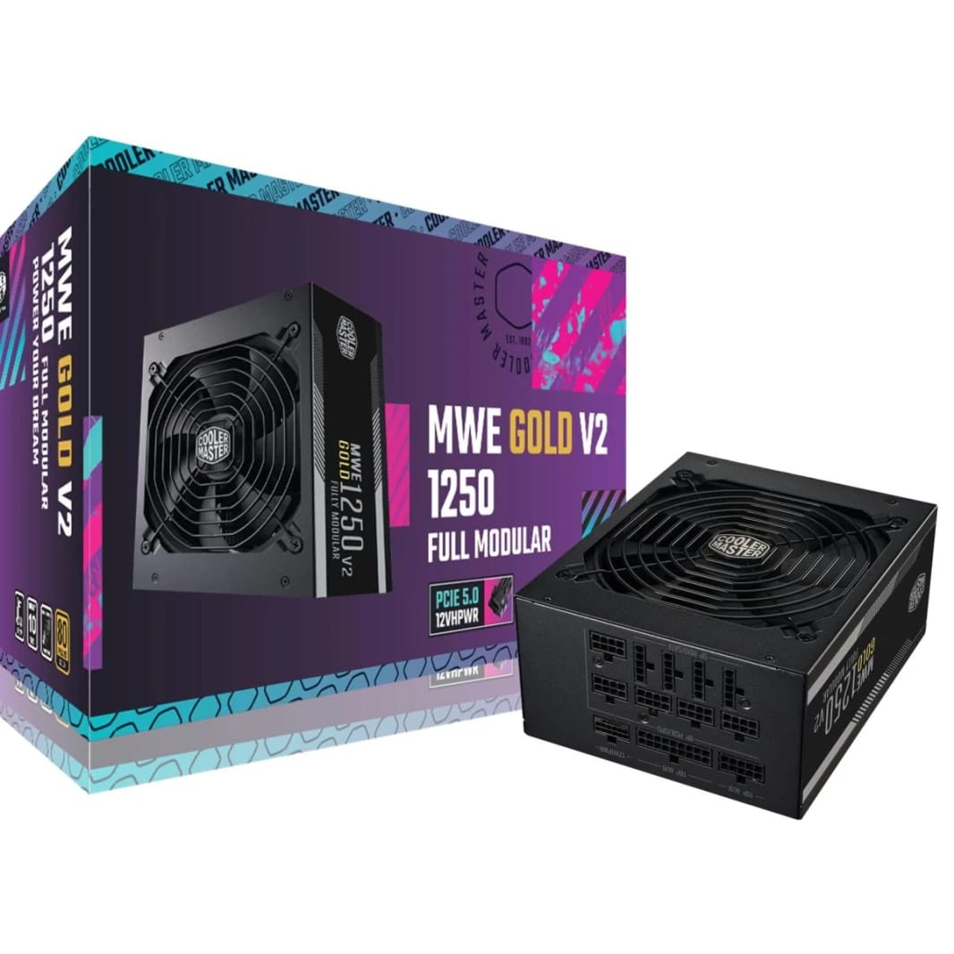 مزود طاقة كولر ماستر MWE GOLD 1250 V2 (ATX 3.0) 1250 واط 80 بلس ذهبي معياري بالكامل مع موصل PCIE 5.0 (12VHPWR)