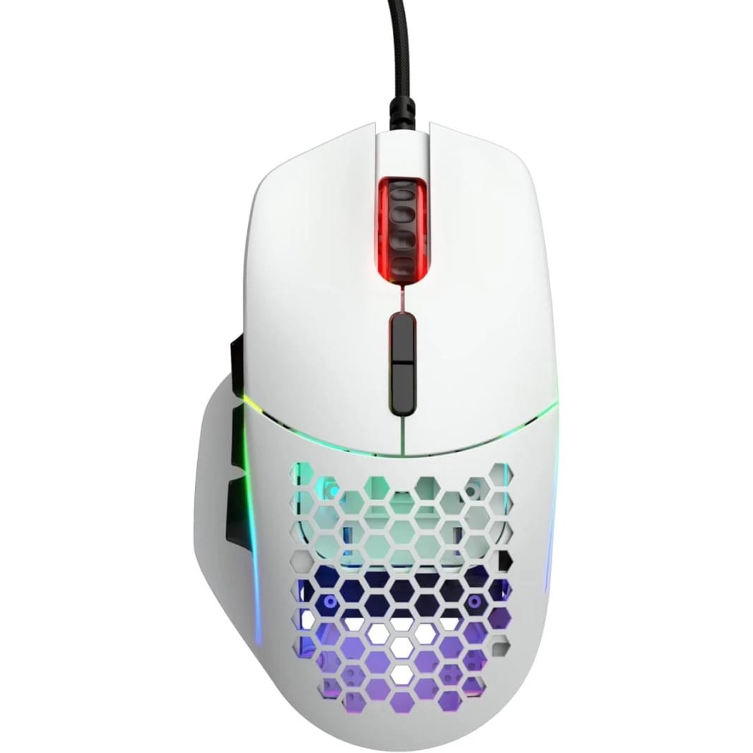 Glorious Gaming Model I RGB Wired Gaming Mouse 69g Superlight, 19K DPI w/ 2 Swappable Buttons, 9 Programmable Buttons, Side Thumb Rest - White