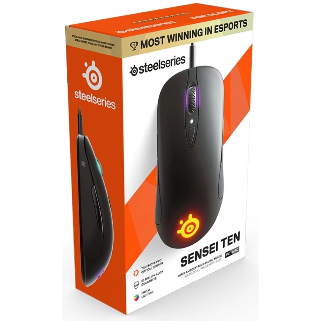 SteelSeries Sensei Ten RGB TrueMove Pro Optical Sensor Wired Gaming Mouse,18000 DPI , Ambidextrous, 8 Programmable Buttons,