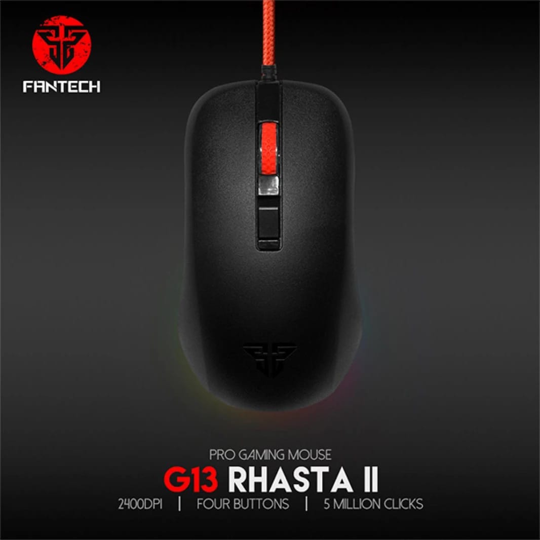 Fantech RHASTA II G13 Wired RGB Gaming Mouse, 2400 DPI, Braided USB Cable,125Hz Polling Rate, Advanced Optical Gaming Sensor,