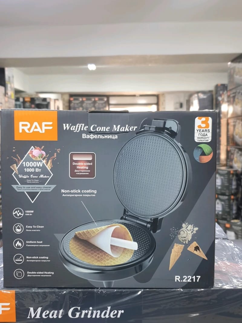 RAF Waffle Cone Maker, 1000 Watts Power, Sleek Design Ideal for Ice Cream Lovers and Delicious Baked Goods, Perfect for Homes, Cafes, Restaurants, a Great Kitchen Addition.