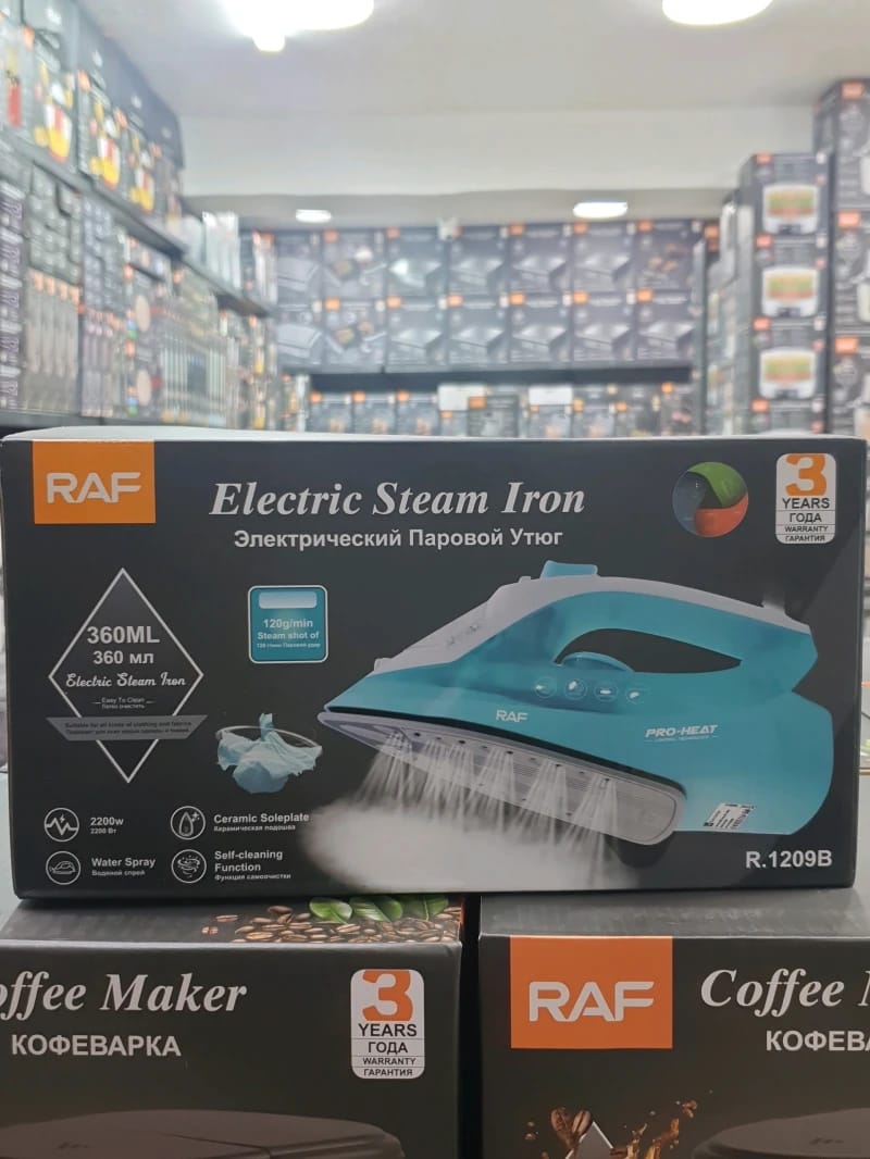 RAF Electric Steam Iron with Sleek Design and Smooth Finish Targeting All Families and Individuals Seeking an Efficient and Modern Iron.