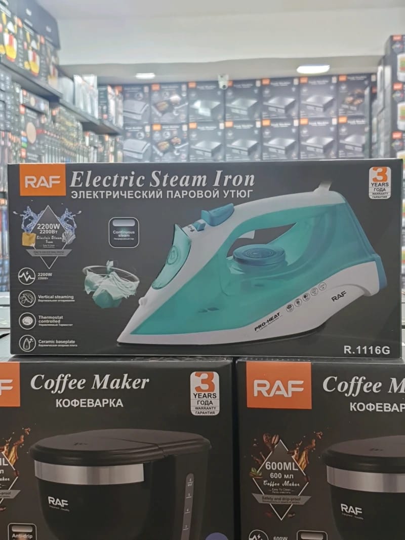 RAF Electric Steam Iron with Stylish Design Suitable for All Fabric Types, Offering Ease of Use and Control for Perfect Ironing Results in Every Home.