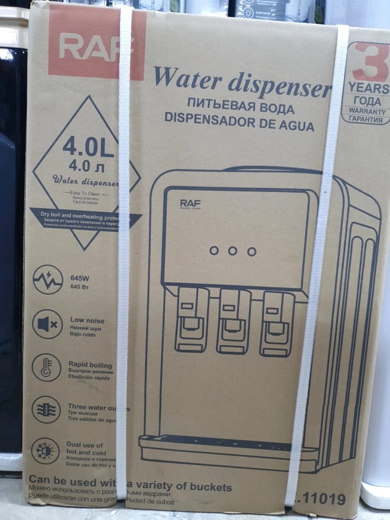 RAF Home Water Dispenser with 4L Capacity for Boiling and Cooling in a Modern Design Suitable for Families and Offices with 645W Power for Dry Boil Protection and Low Noise.