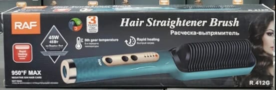 A 2-in-1 heated styling brush designed for fast, smooth hair straightening. Features 5 adjustable heat settings, rapid heating, and overheat protection.
