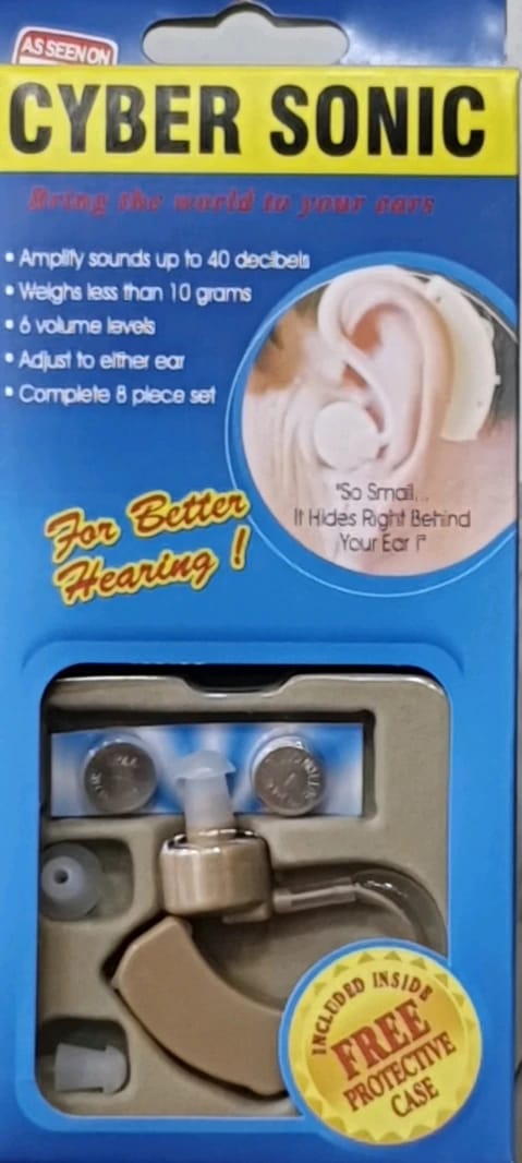 Cyber Sonic Hearing Amplifier with Concealed Behind-the-Ear Design for Users with Hearing Impairments, Innovative Sound Quality Device.