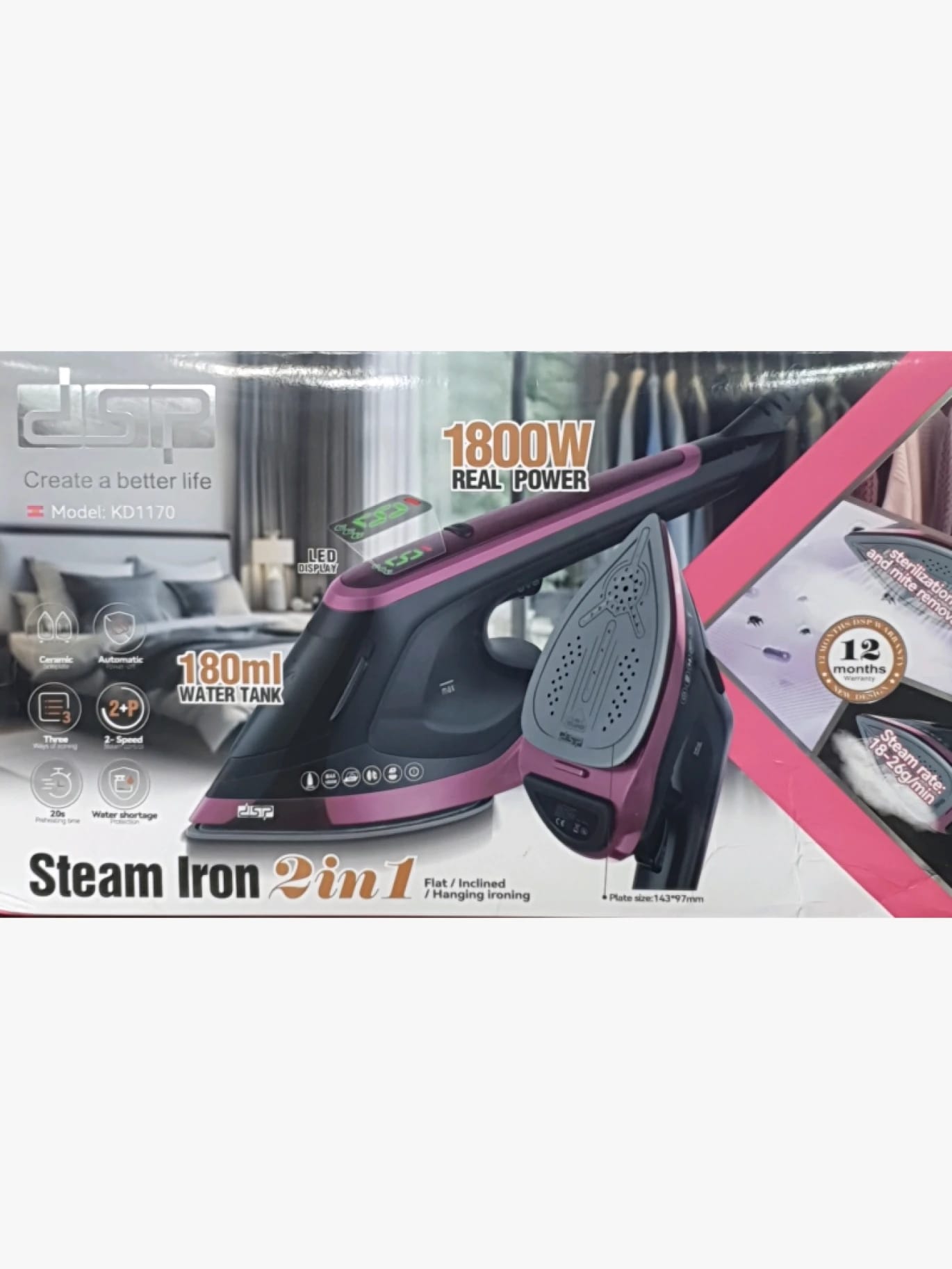 DSP Steam Iron Model KD1170 with Modern Design for Distinctive Households and Practical Daily Elegance.