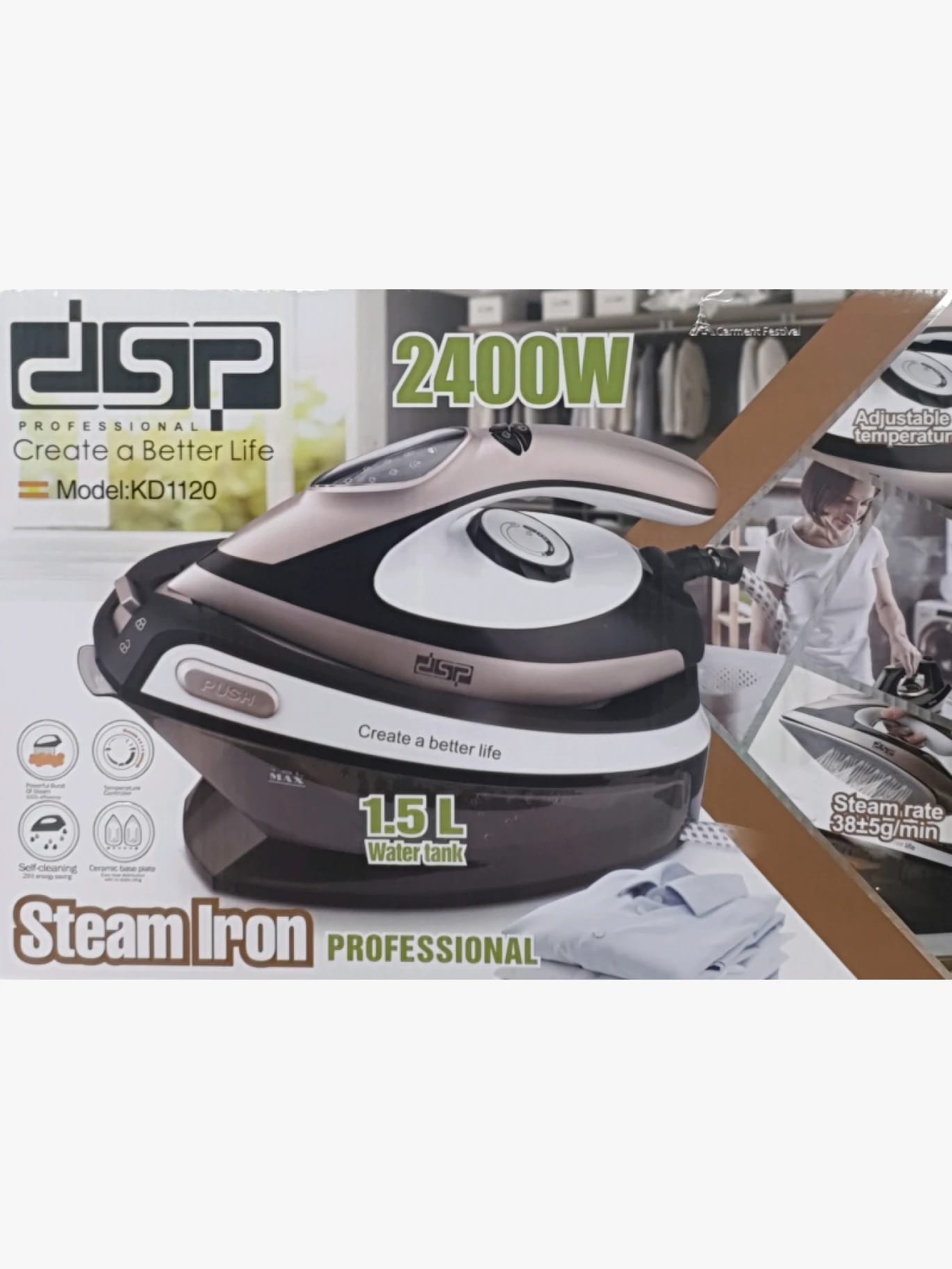DSP Professional Steam Iron with Advanced Features and Stylish Design for All Fabrics and Professional Use, Perfect for Homes